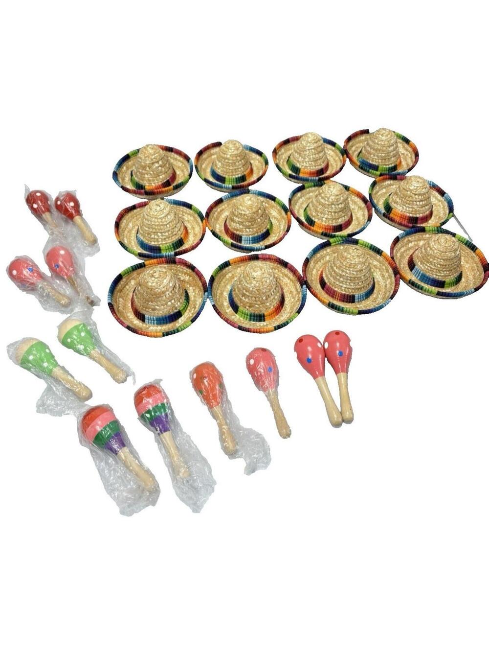Mini Sombreros 12pc & 12pc Maracas Shakers Fiesta Party Noise Makers Mexican NEW